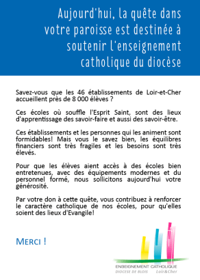 quete imperee de l'enseignement catholique loir et cher